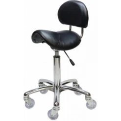 Saddle - With Back Chrome - Black Upholstery W Clicknclean Castors