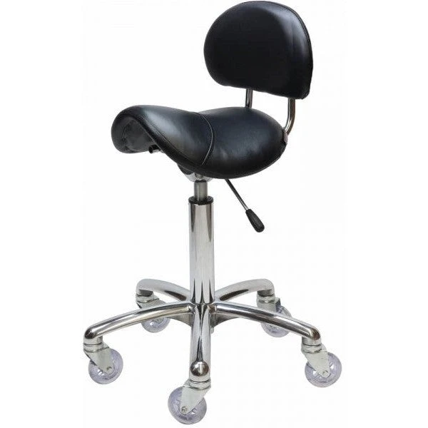 Saddle - With Back Chrome - Black Upholstery W Clicknclean Castors 3 Saddle - With Back Chrome - Black Upholstery W Clicknclean Castors