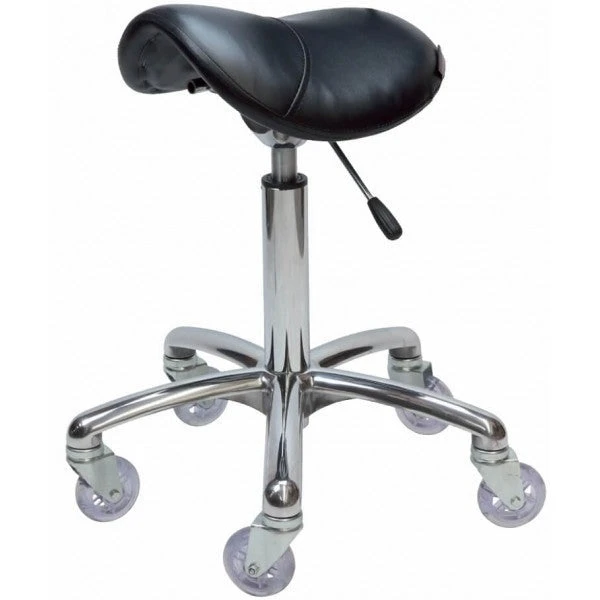 Saddle - No Back Chrome - Black Upholstery W Clicknclean Castors 3 Saddle - No Back Chrome - Black Upholstery W Clicknclean Castors