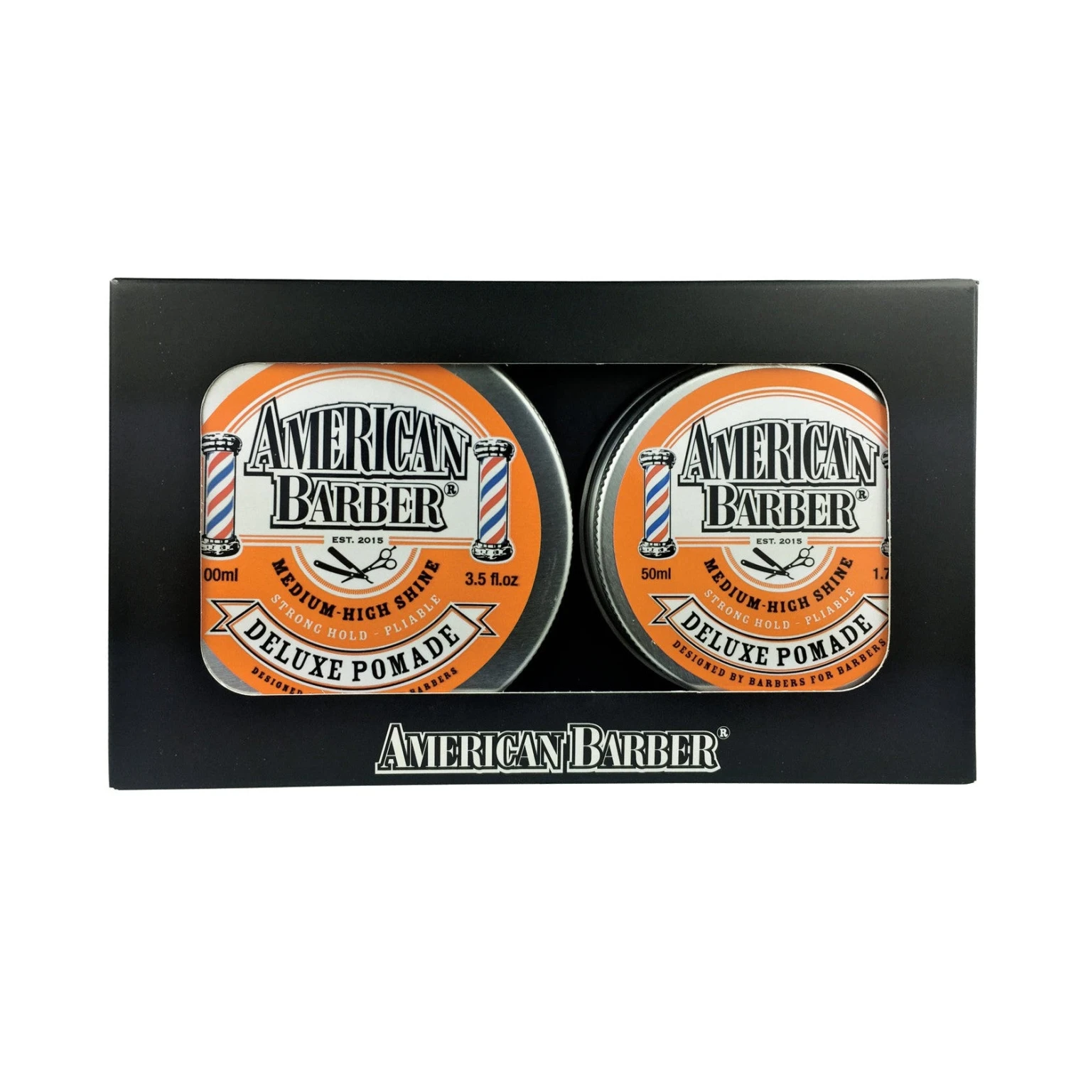 American Barber Deluxe Pomade 50ml-100ml Duo- Pack. 3 American Barber Deluxe Pomade 50ml-100ml Duo- Pack.